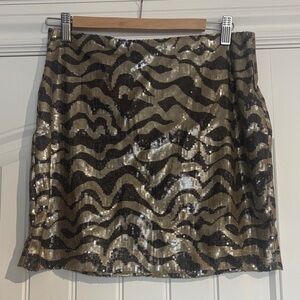 NWT Soaked in LuxuryGold and Black Sequin Zebra Mini Skirt